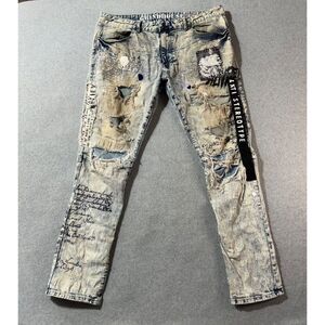 Grindhouse Denim Jeans Mens 38 Blue Distressed Grunge Moto Splattered Adult